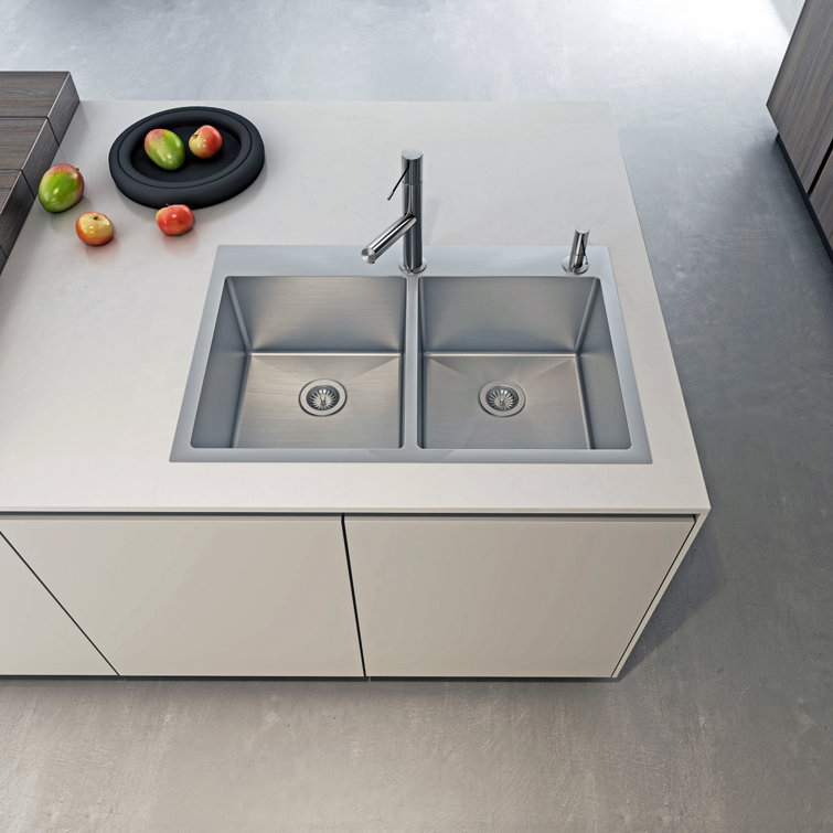 Sinber 33" Stainless Steel Double Bowl Drop-In Kitchen Sink