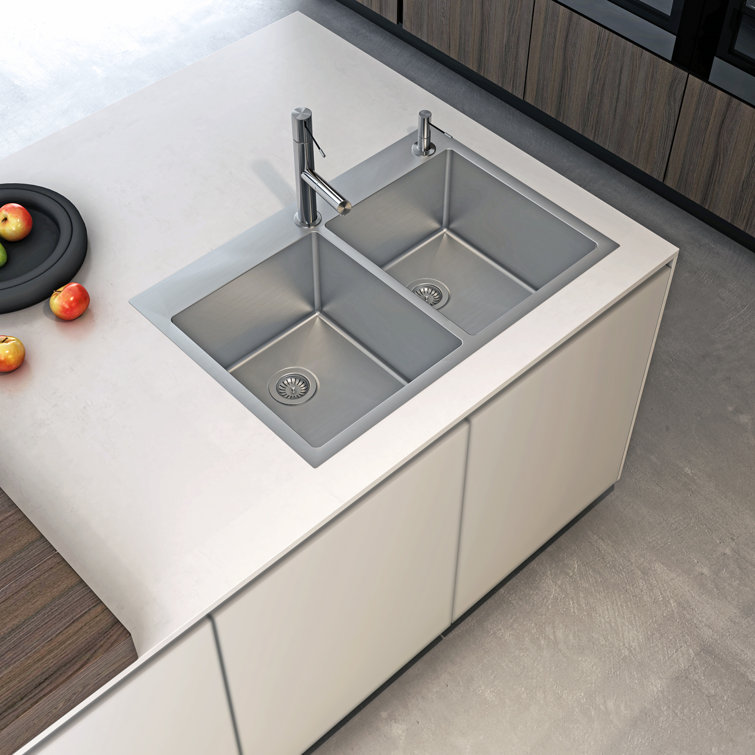 Sinber 33" Stainless Steel Double Bowl Drop-In Kitchen Sink