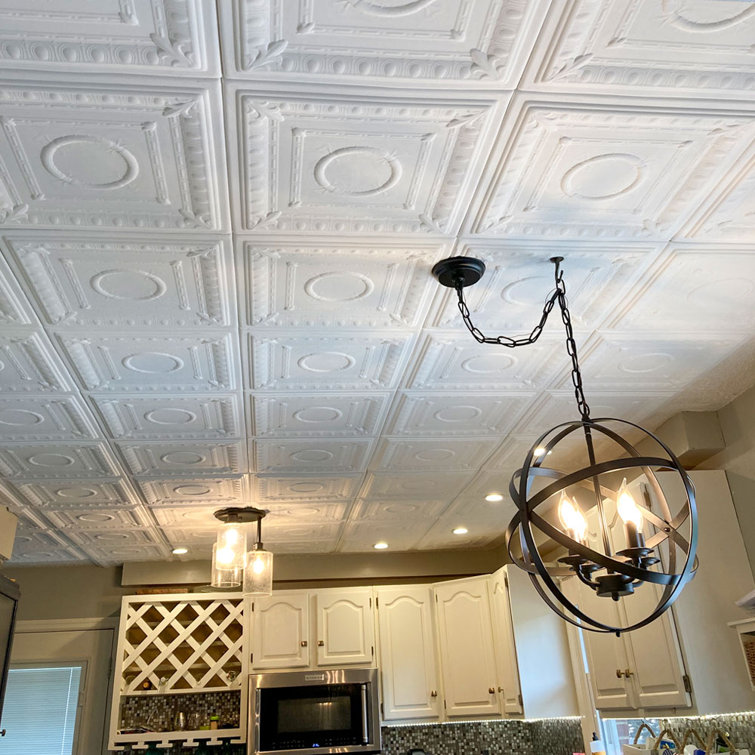 Romanesque White Polystyrene Glue-up Ceiling Tile 1.6 ft x 1.6 ft