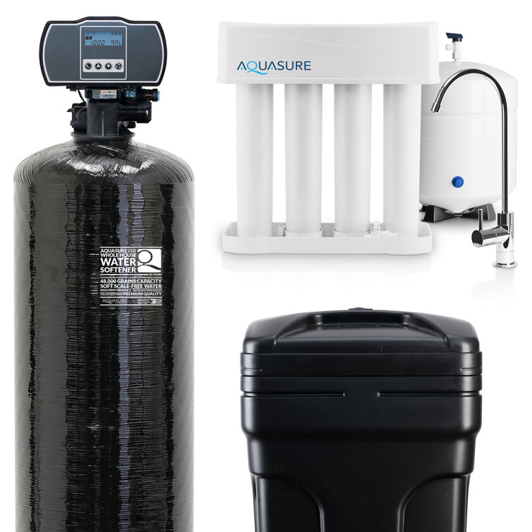 64,000 Grains Black and White Whole House Water Softener and Filtration System