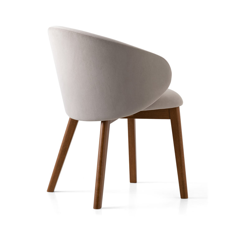 Taupe Barrel Armchair with Walnut Beechwood Legs and Polyester Upholstery