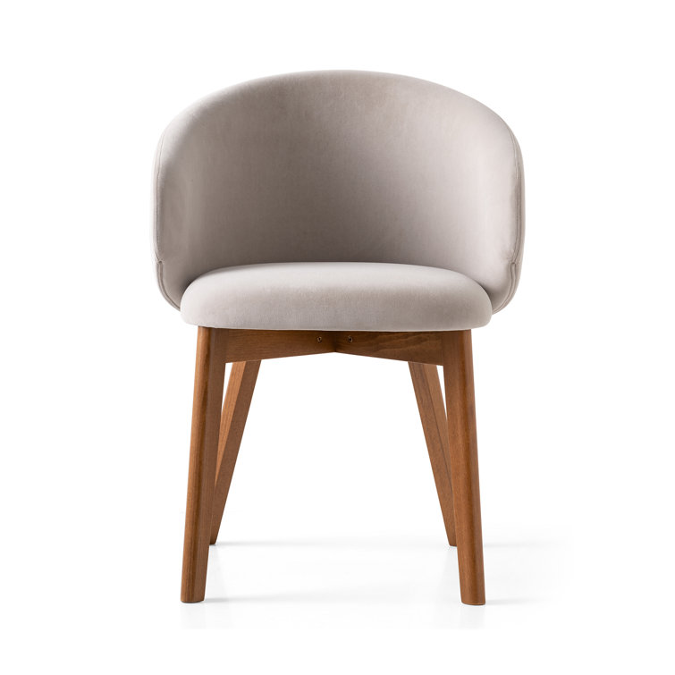 Taupe Barrel Armchair with Walnut Beechwood Legs and Polyester Upholstery