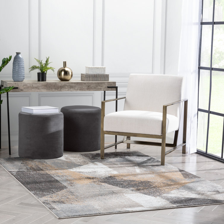 Gray and Rust Abstract Geometric 5' x 7' Synthetic Rug