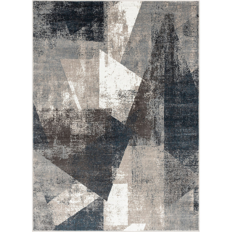 Reversible Gray Abstract Synthetic 8' x 10' Area Rug