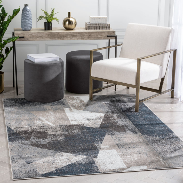 Reversible Gray Abstract Synthetic 8' x 10' Area Rug
