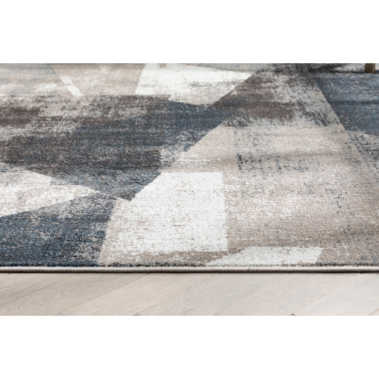 Reversible Gray Abstract Synthetic 8' x 10' Area Rug