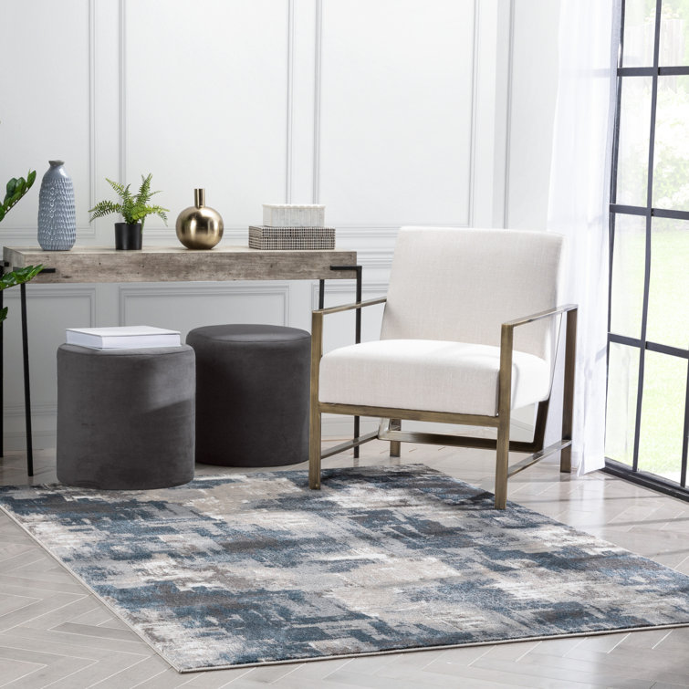Verity Grey Blue Abstract 5' x 7' Synthetic Area Rug