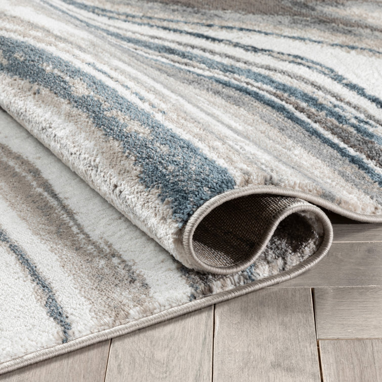 Reversible White Abstract Synthetic 63''x47'' Easy-Care Rug