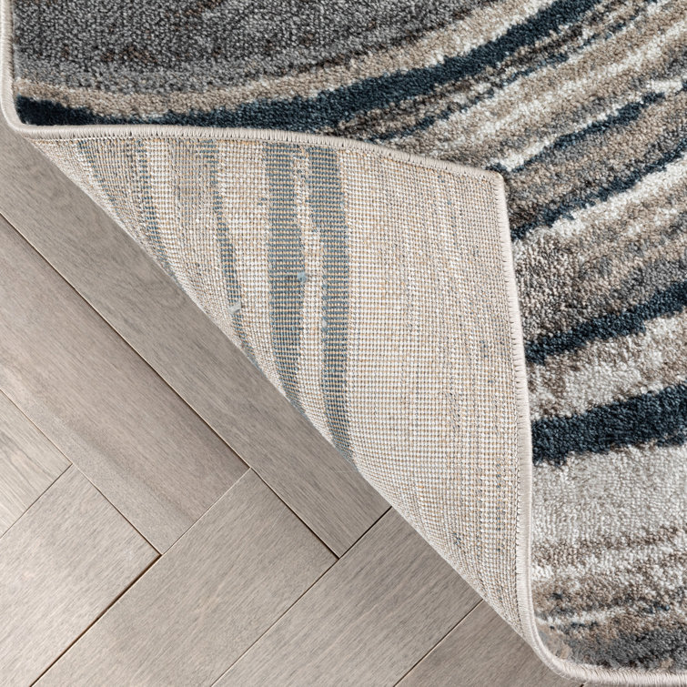 Reversible White Abstract Synthetic 63''x47'' Easy-Care Rug