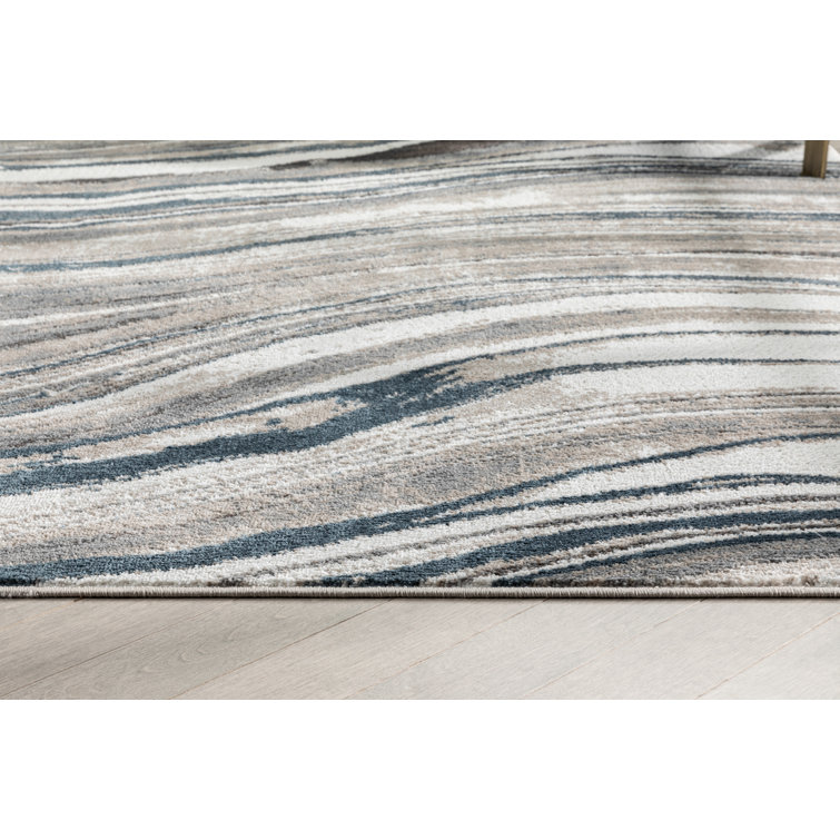 Reversible White Abstract Synthetic 63''x47'' Easy-Care Rug
