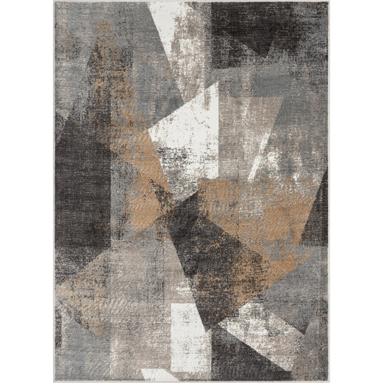 Gray and Rust Abstract Geometric 5' x 7' Synthetic Rug