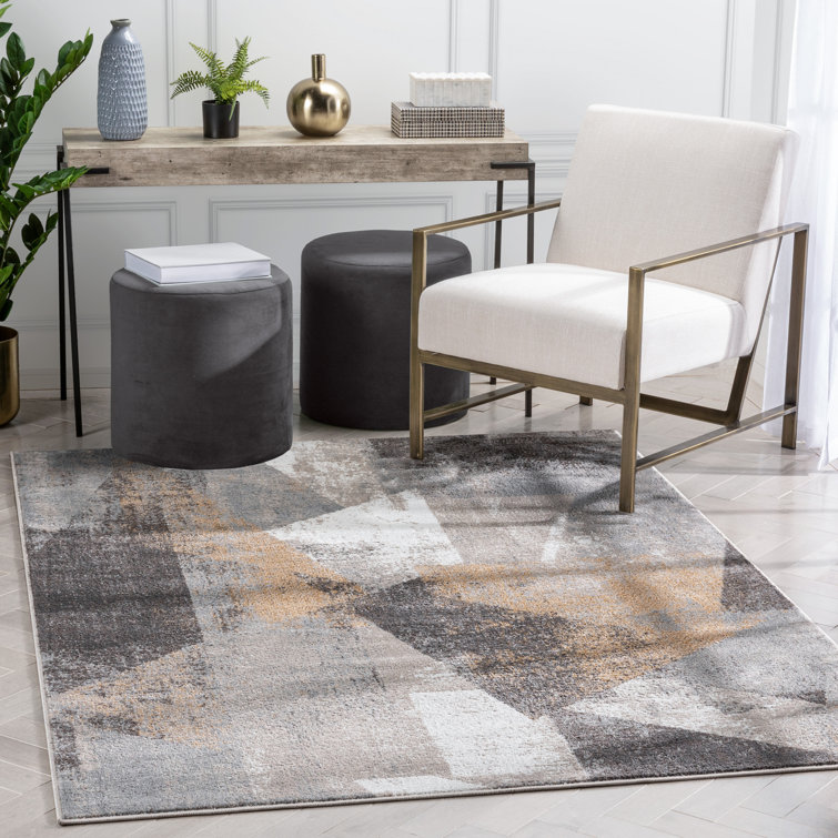Gray and Rust Abstract Geometric 5' x 7' Synthetic Rug