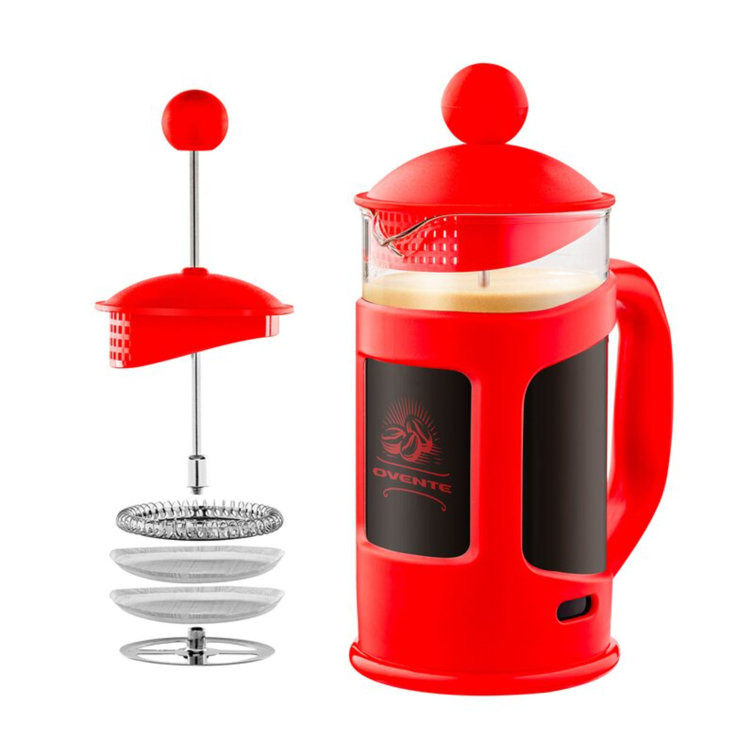 Red 34 Oz Glass and Stainless Steel French Press Coffee Maker