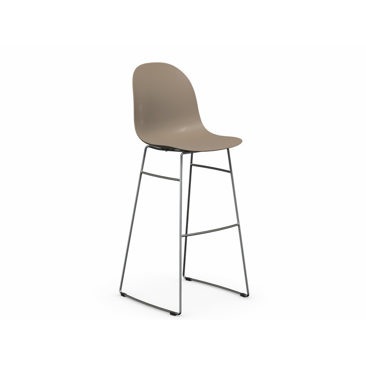 Gray Metal Bar Stool with Chromed Frame