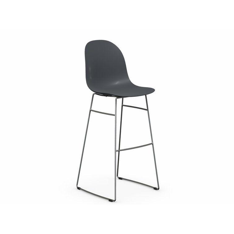 Gray Metal Bar Stool with Chromed Frame