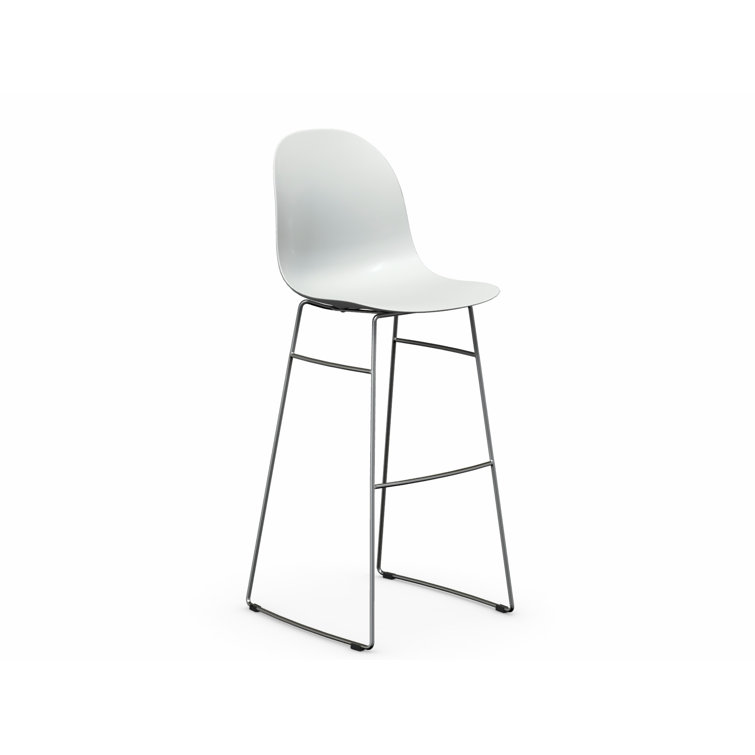 Matte White and Chrome Bar Stool with Metal Frame