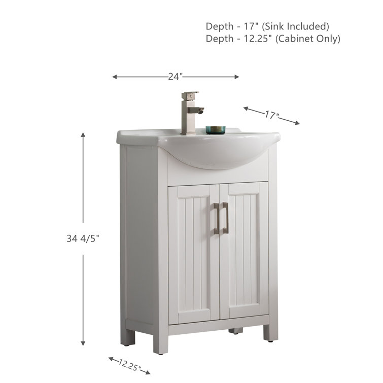 White 24" Single Sink Bathroom Vanity with Porcelain Top