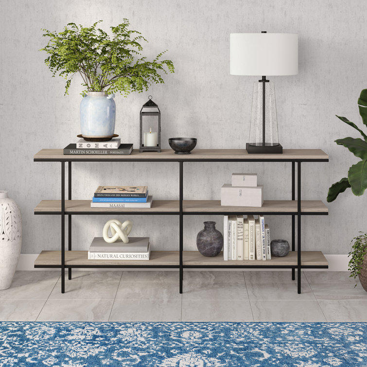 Harper Industrial Modern Console Table with Storage in Antiqued Gray Oak