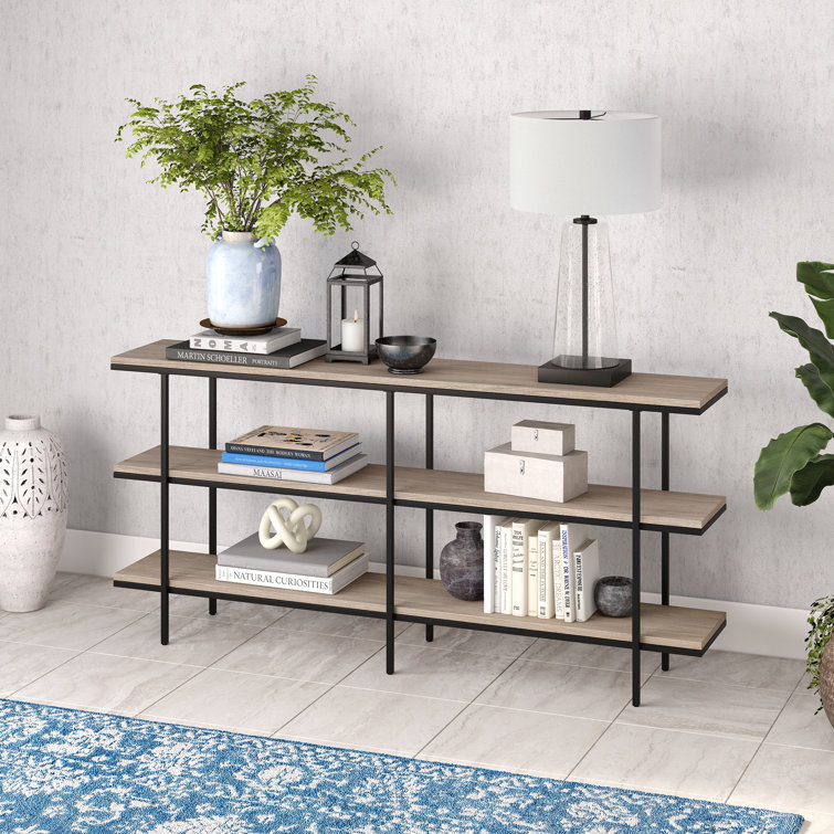 Harper Industrial Modern Console Table with Storage in Antiqued Gray Oak