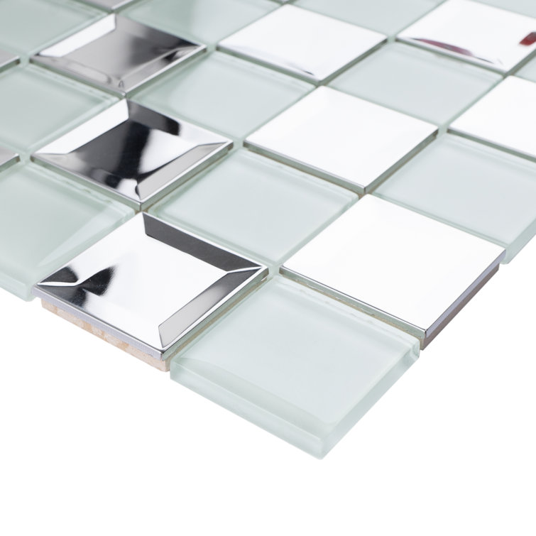 Square Black and White Glass Stainless Steel Mosaic Wall Tile