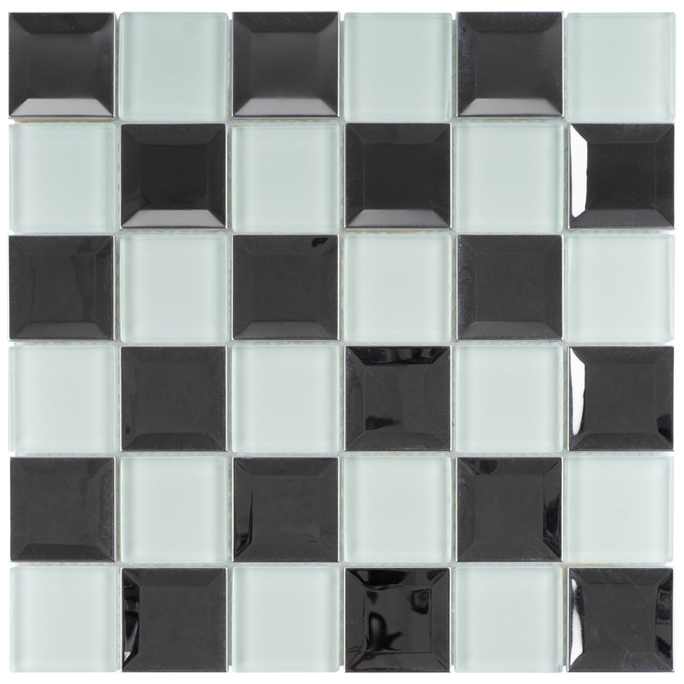 Square Black and White Glass Stainless Steel Mosaic Wall Tile