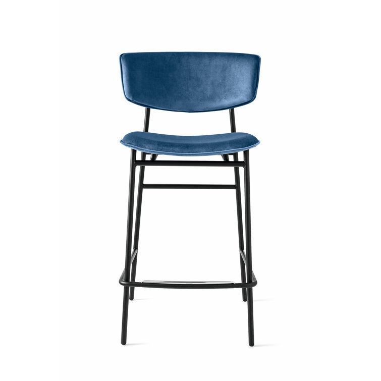 Ocean Blue Venice Leather Upholstered Stool with Matte Black Metal Frame