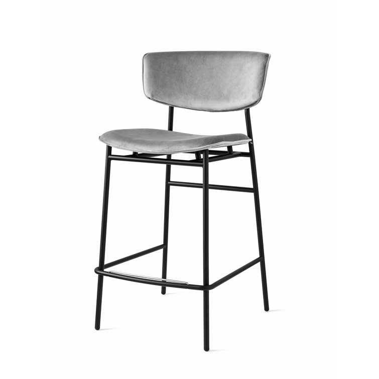 Ash Gray Leather Upholstered Metal Frame Stool