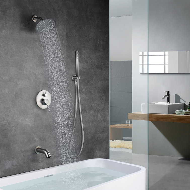 Brushed Nickel Multi-Head Rain Shower System with Handheld
