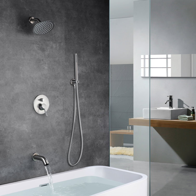 Brushed Nickel Multi-Head Rain Shower System with Handheld