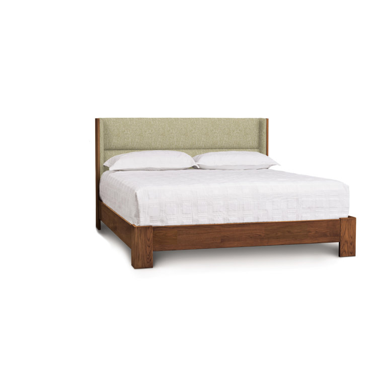 King Natural Walnut Solid Wood Bed with Steel Upholstered Headboard
