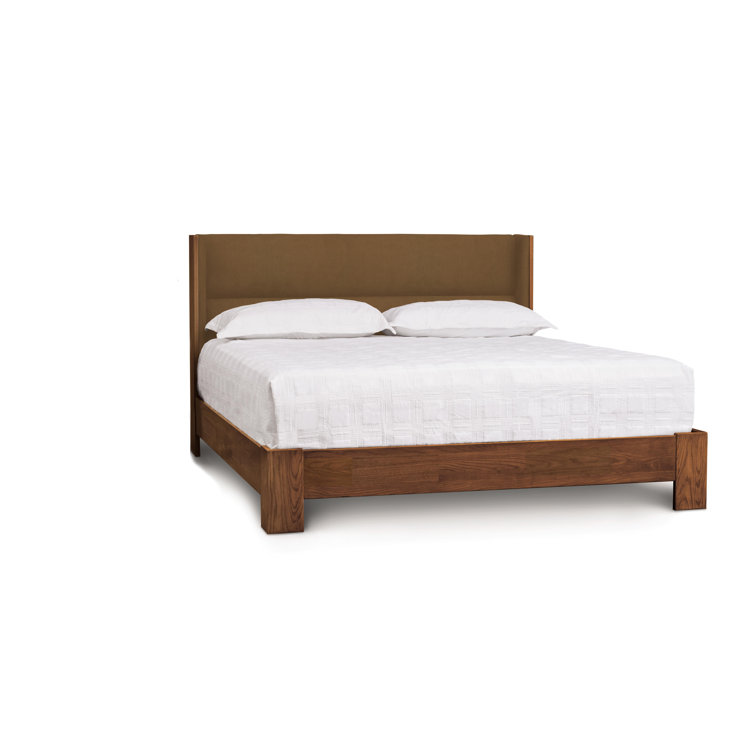 King Natural Walnut Solid Wood Bed with Steel Upholstered Headboard