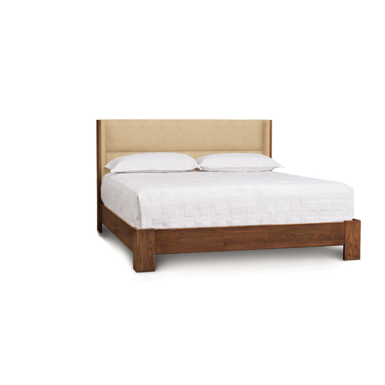 King Natural Walnut Solid Wood Bed with Steel Upholstered Headboard