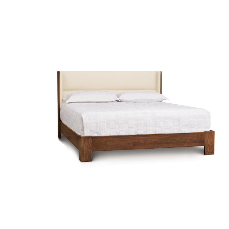 King Natural Walnut Solid Wood Bed with Steel Upholstered Headboard