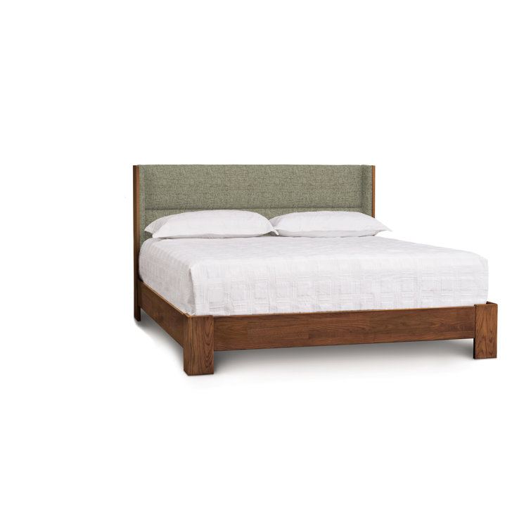 King Natural Walnut Solid Wood Bed with Steel Upholstered Headboard