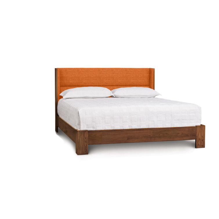 King Natural Walnut Solid Wood Bed with Steel Upholstered Headboard