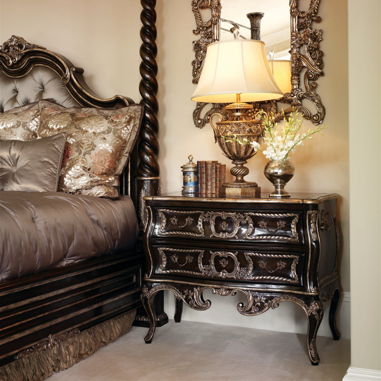 Orleans Versailles 2-Drawer Solid Wood Nightstand with Marble Top
