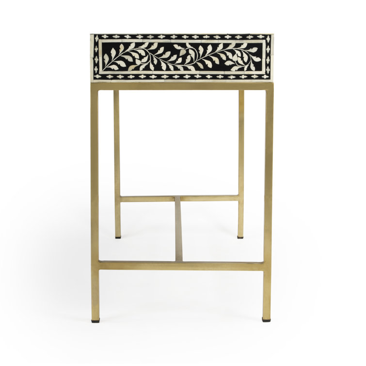 Black Bone Inlay Writing Desk with Drawer, 36"