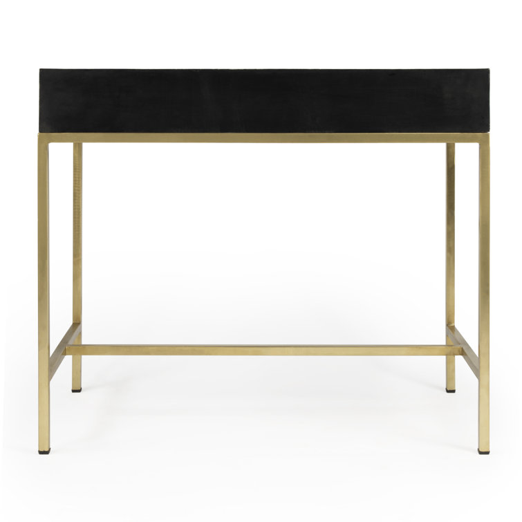 Black Bone Inlay Writing Desk with Drawer, 36"