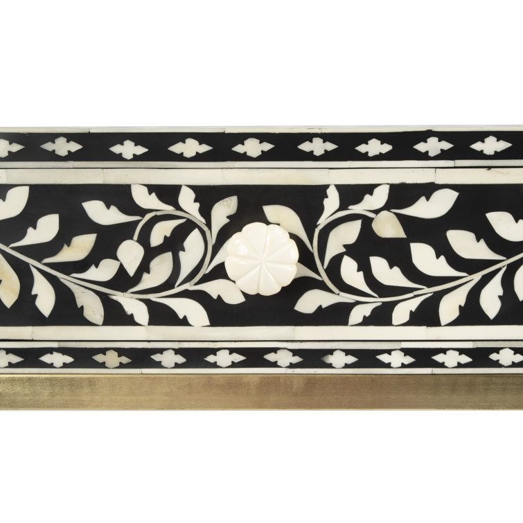 Black Bone Inlay Writing Desk with Drawer, 36"
