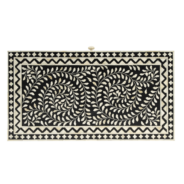 Black Bone Inlay Writing Desk with Drawer, 36"