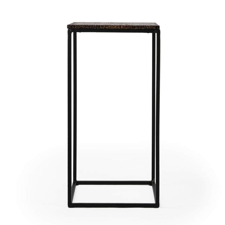 Industrial Modest Black Iron and Bronze Aluminum Square End Table