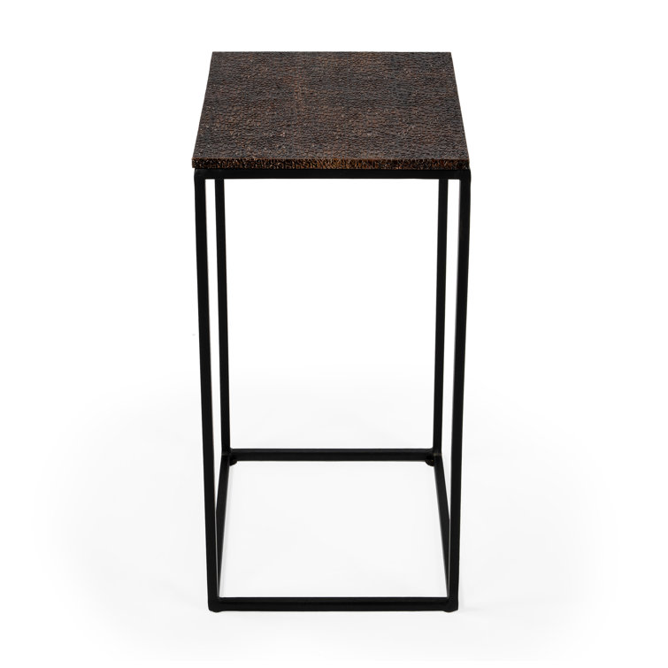 Industrial Modest Black Iron and Bronze Aluminum Square End Table
