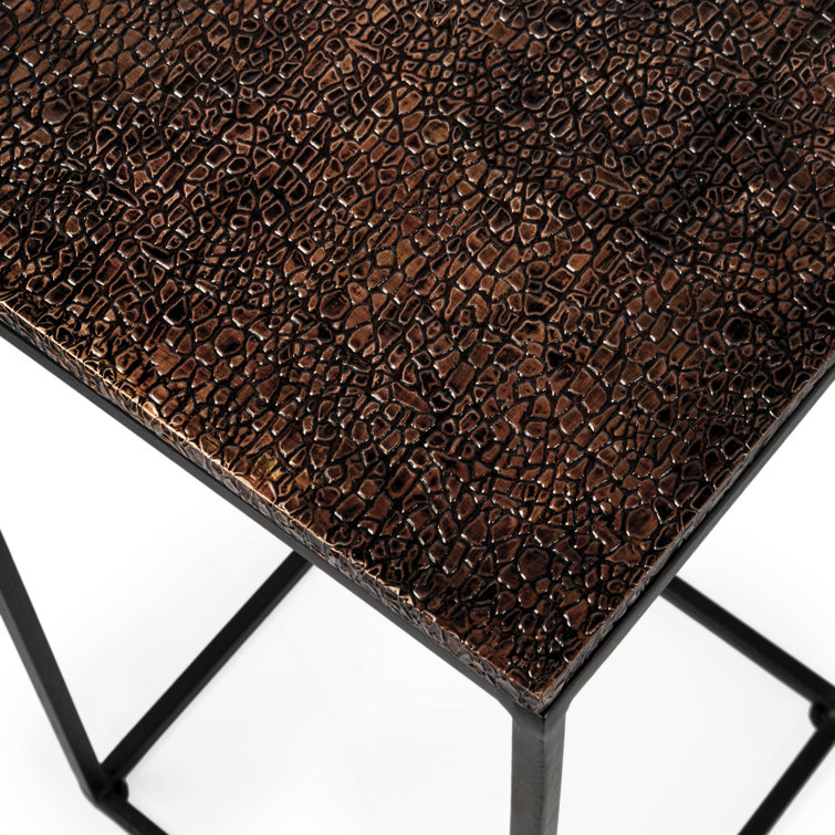 Industrial Modest Black Iron and Bronze Aluminum Square End Table