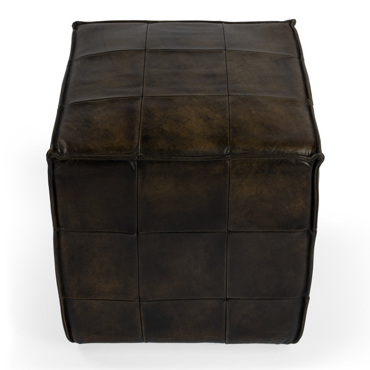 Contemporary Leon Dark Brown Leather Cube Ottoman