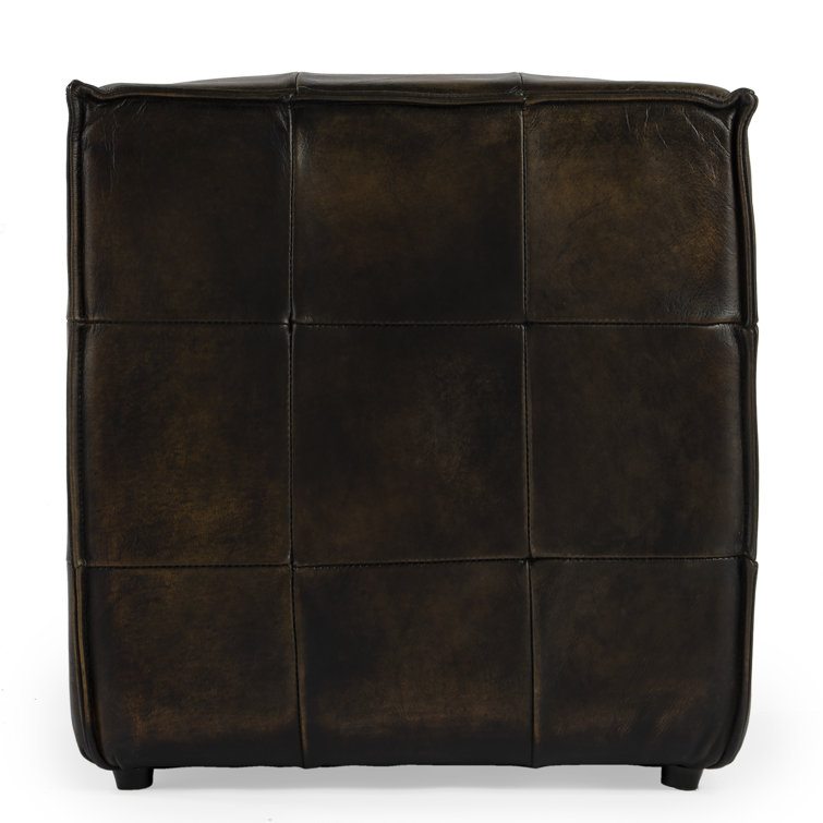 Contemporary Leon Dark Brown Leather Cube Ottoman