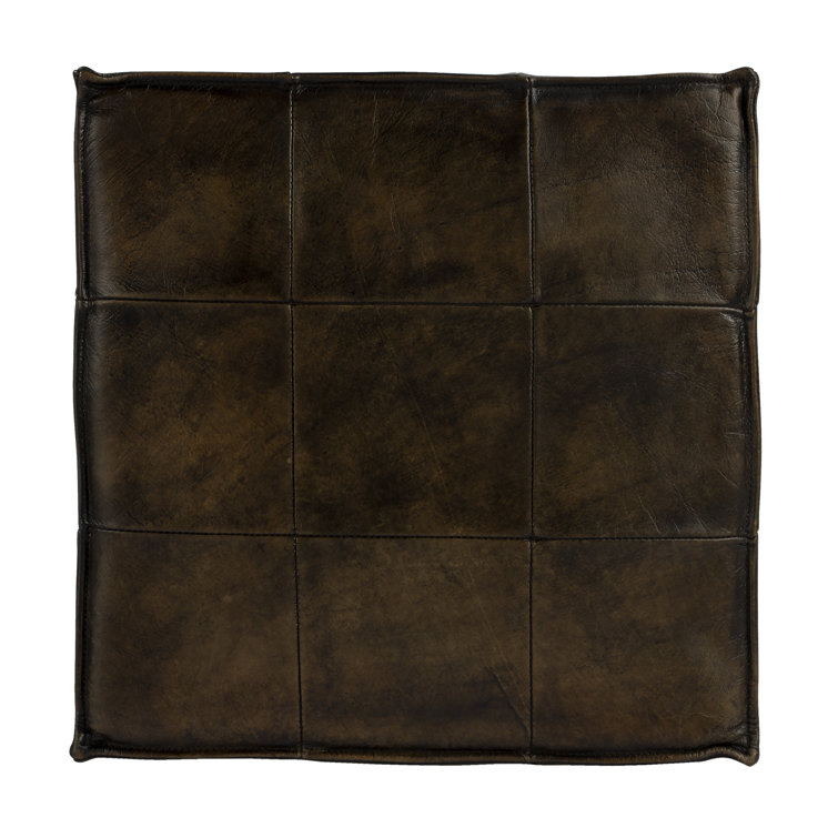 Contemporary Leon Dark Brown Leather Cube Ottoman