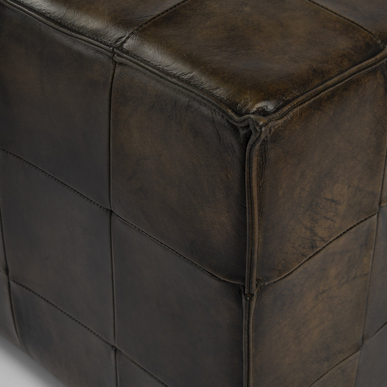 Contemporary Leon Dark Brown Leather Cube Ottoman