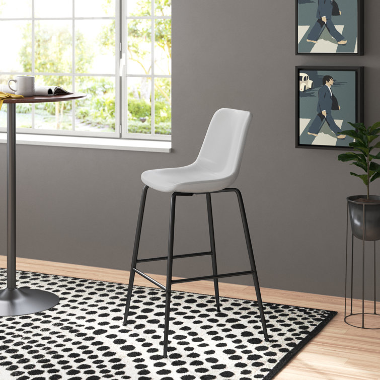 Byron Contemporary White Leather & Metal Bar Stool