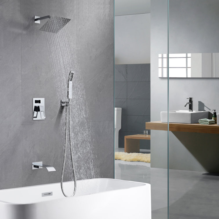 Chrome Multi-Head Rain Shower System with Handheld and Tub Spout