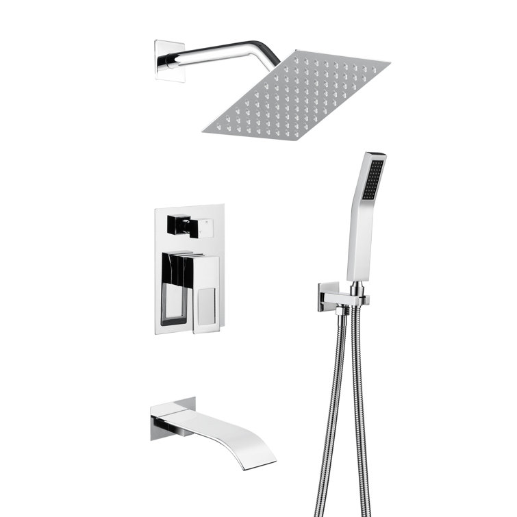 Chrome Multi-Head Rain Shower System with Handheld and Tub Spout